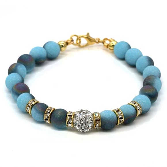 My Bead Emporium Jewelry - Blue matte stone bracelet with lobster clasp.